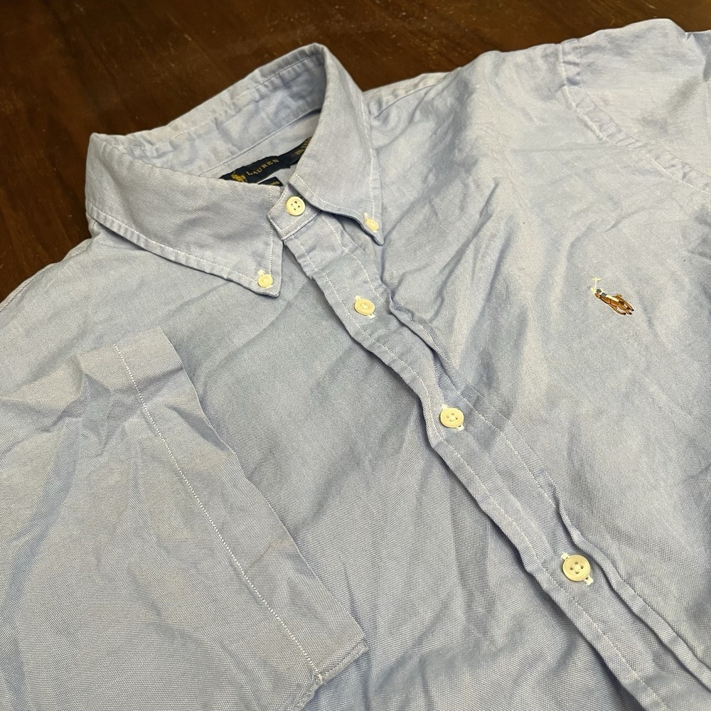 Ralph Lauren Chambray Oxford Shirt Men XXL Blue Short Sleeve Button Slim Fit